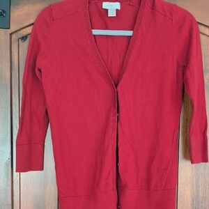 LOFT Red V-Neck Button Cardigan Sweater